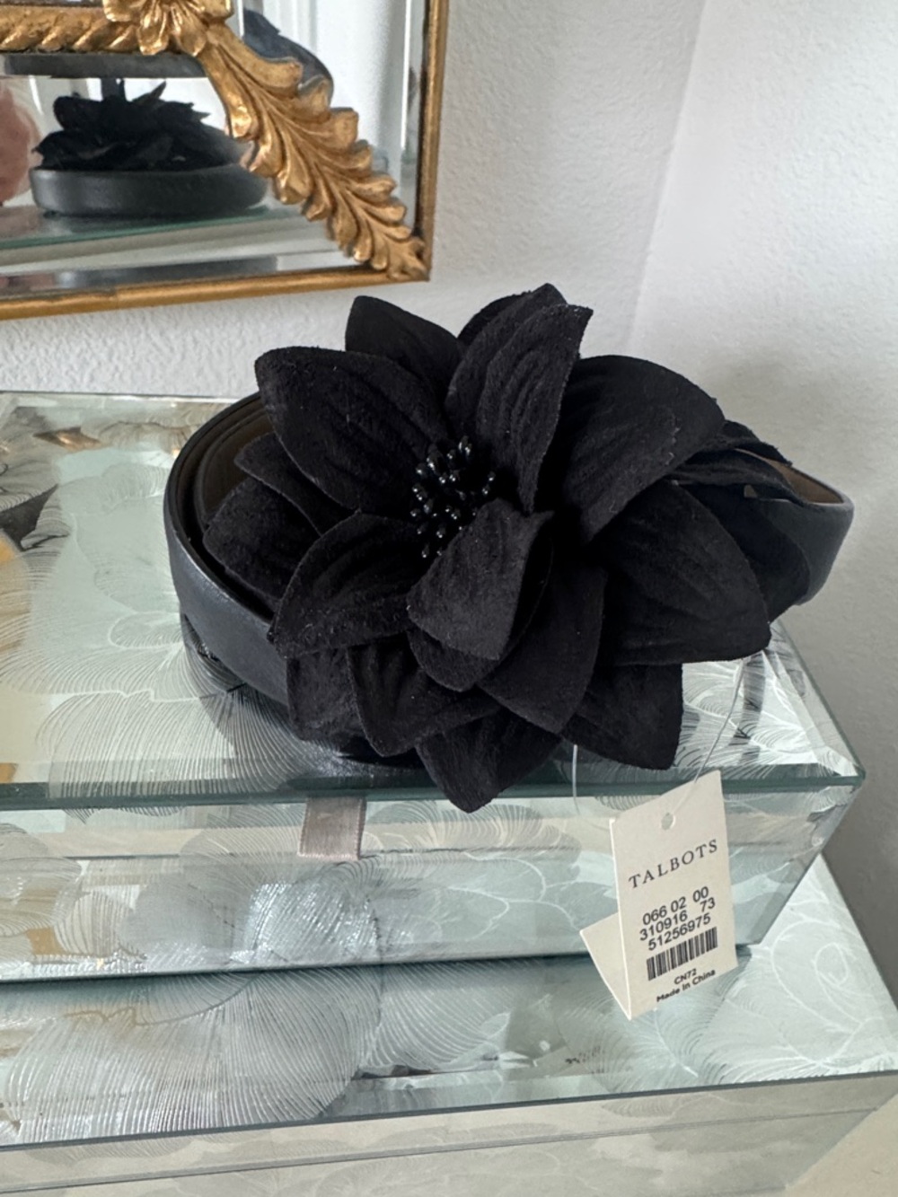 Talbots Black Floral and Leather Belt